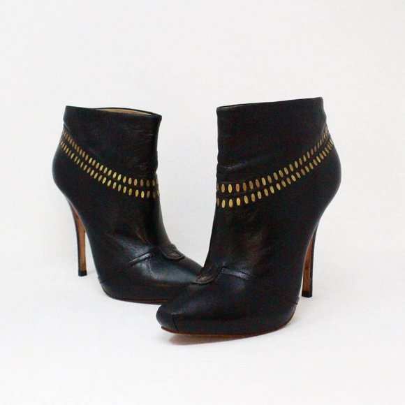 L.A.M.B. #38869 Jaycee Black Leather Bootie Heels (US 6.5 EU 36.5)